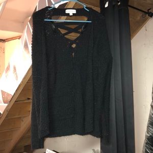 Sweater cardigan with open back